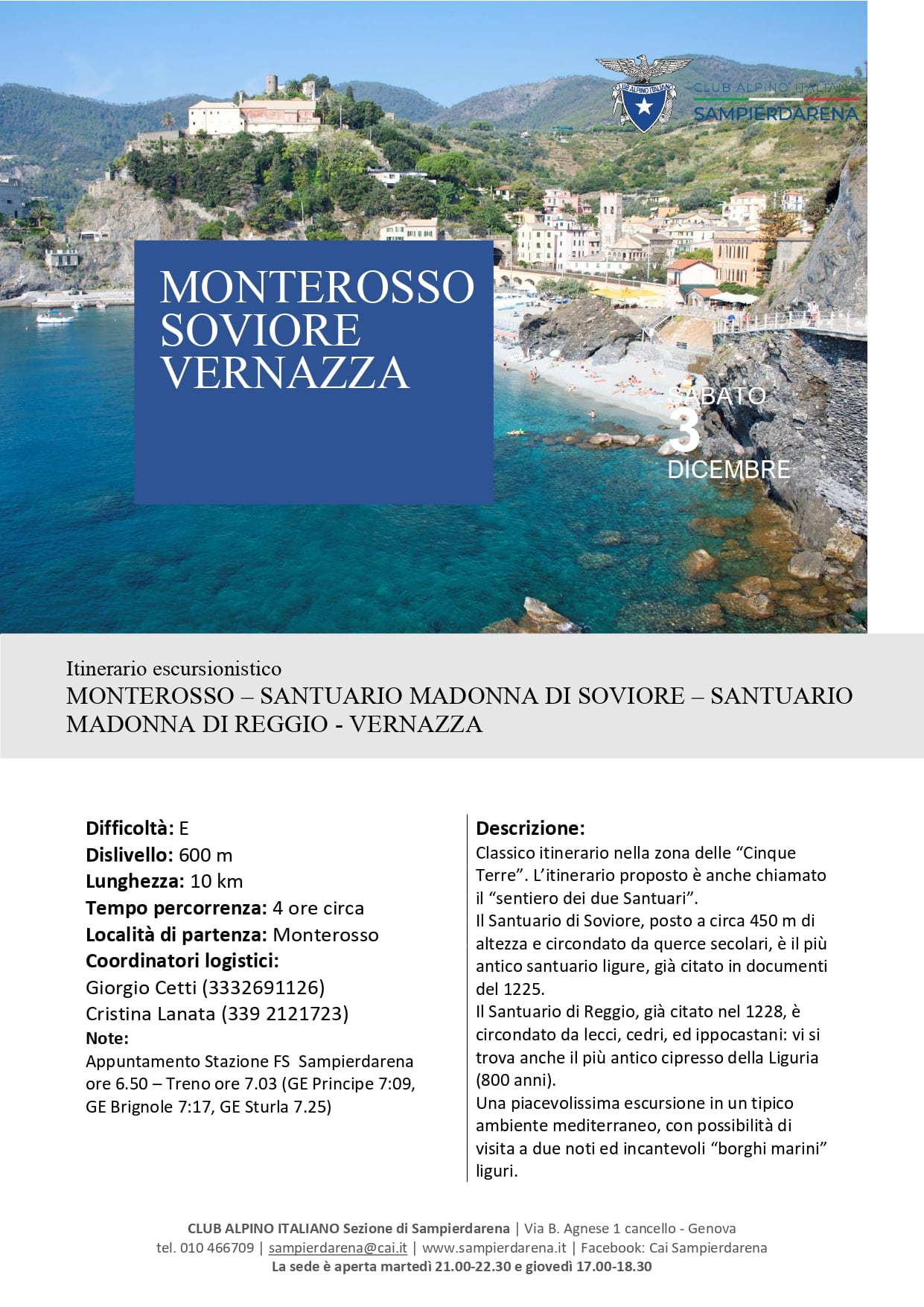 3 Dicembre 2022 – Escursionismo – Monterosso-Vernazza