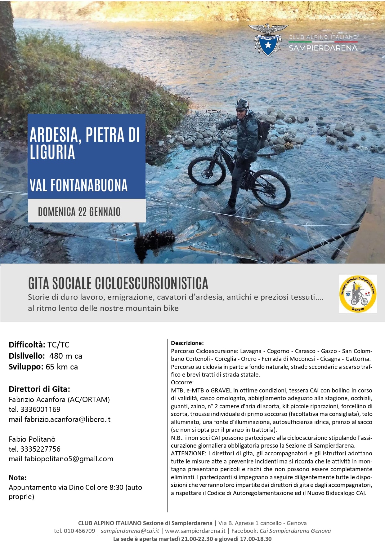 22 Gennaio 2023 – Cicloescursionismo  “Ardesia, Pietra di Liguria” – Val Fontanabuona