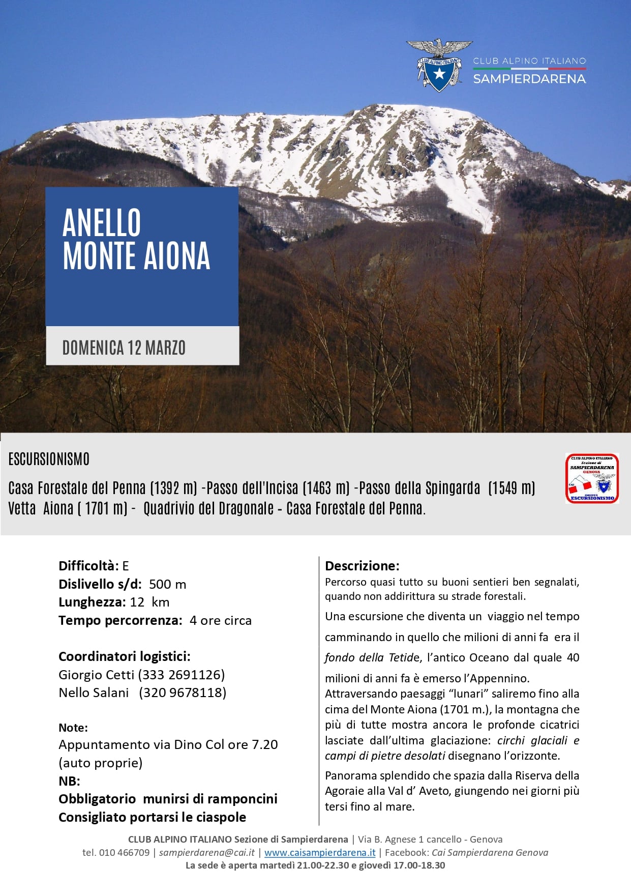 12 Marzo 2023 – Escursionismo – Anello del Monte Aiona