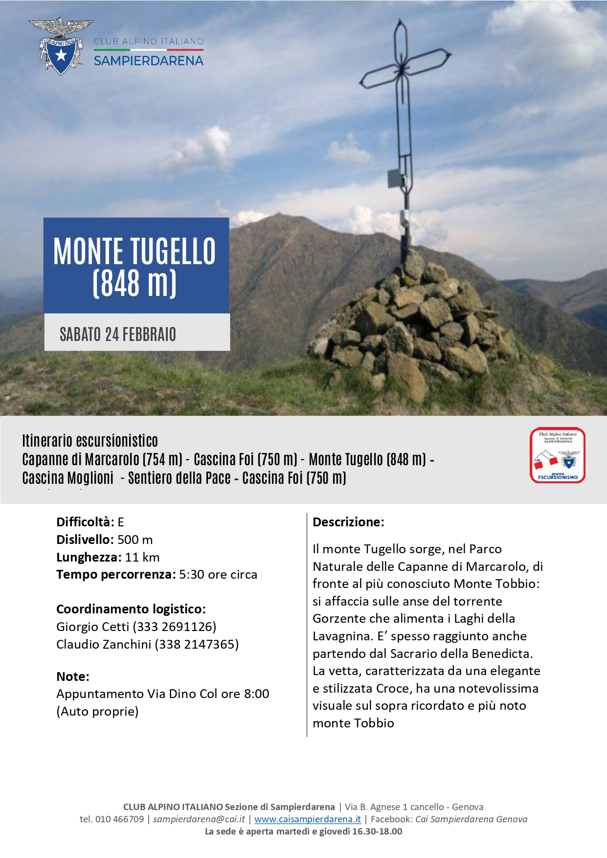 Sabato 24 Febbraio – Escursionismo – Monte Tugello