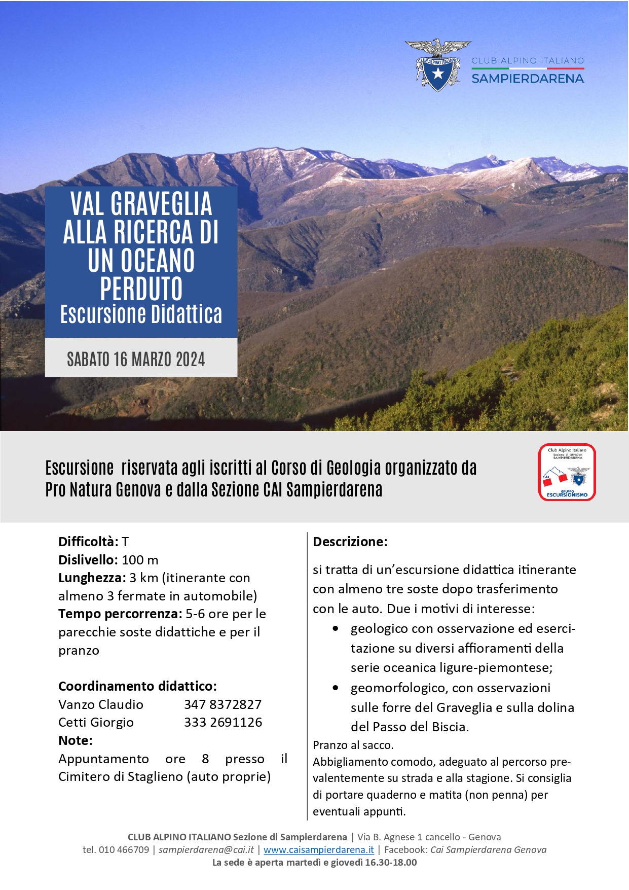 Sabato 16 Marzo – Escursione didattica Corso di Geologia