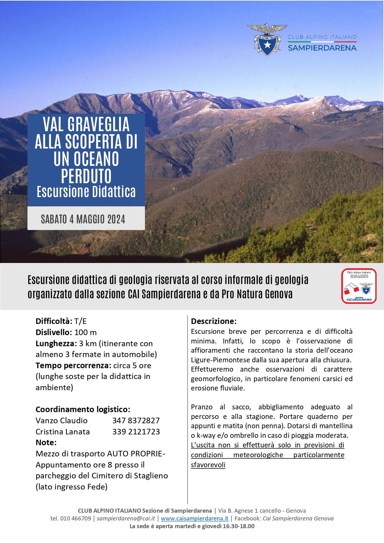 Sabato 4 Maggio – Escursione didattica Corso di Geologia – Val Graveglia
