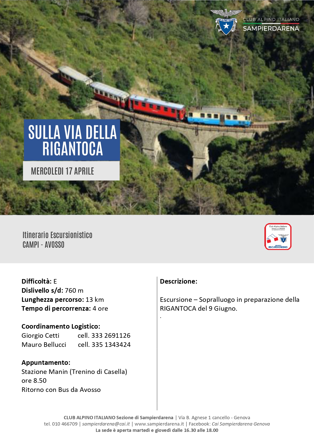 Mercoledi 17 Aprile – Escursionismo – Sulla via della RIGANTOCA