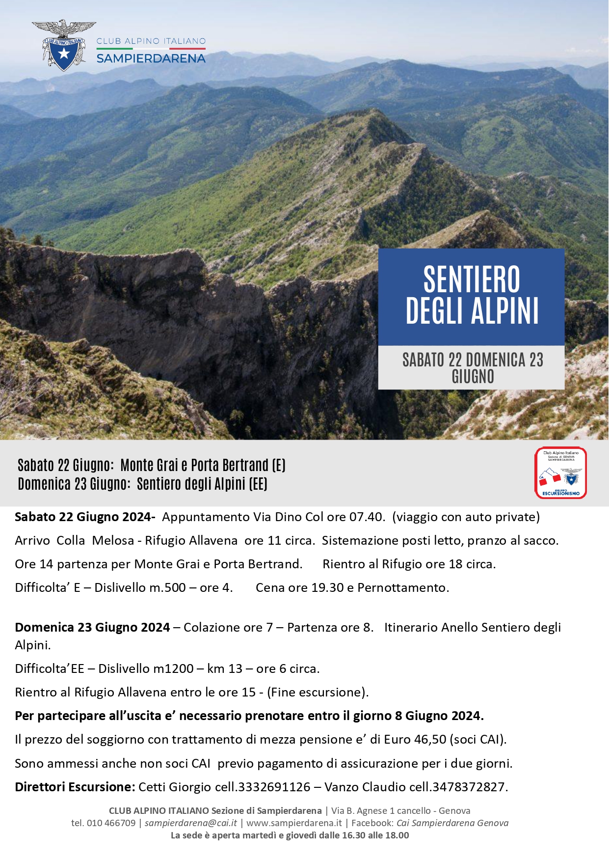 Sabato 22 e Domenica 23 Giugno – Escursionismo – Sentiero degli Alpini