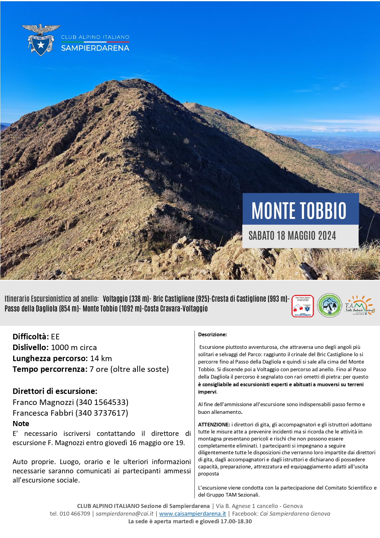 Sabato 18 Maggio – Escursionismo – Monte Tobbio
