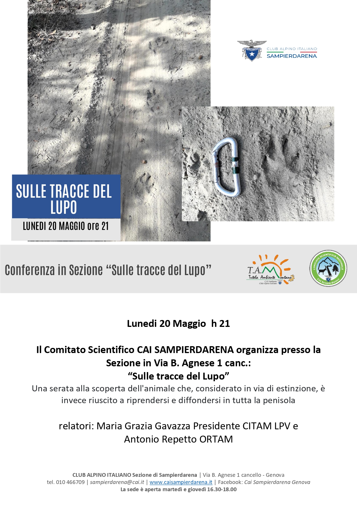 Lunedi 20 Maggio ore 21 – Conferenza in Sezione “Sulle tracce del lupo”