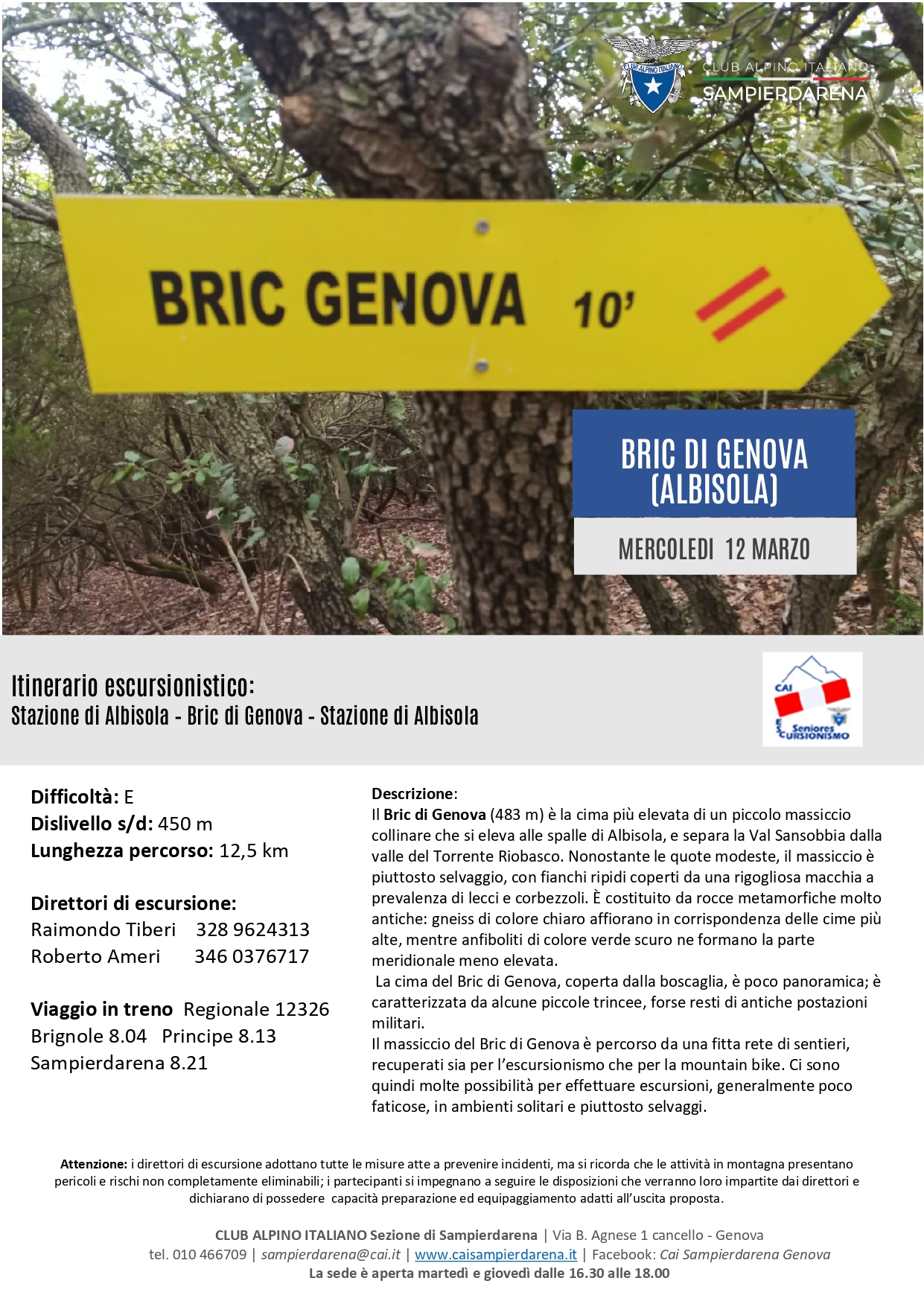 Mercoledì 12 Marzo – Gruppo Seniores – Bric Genova