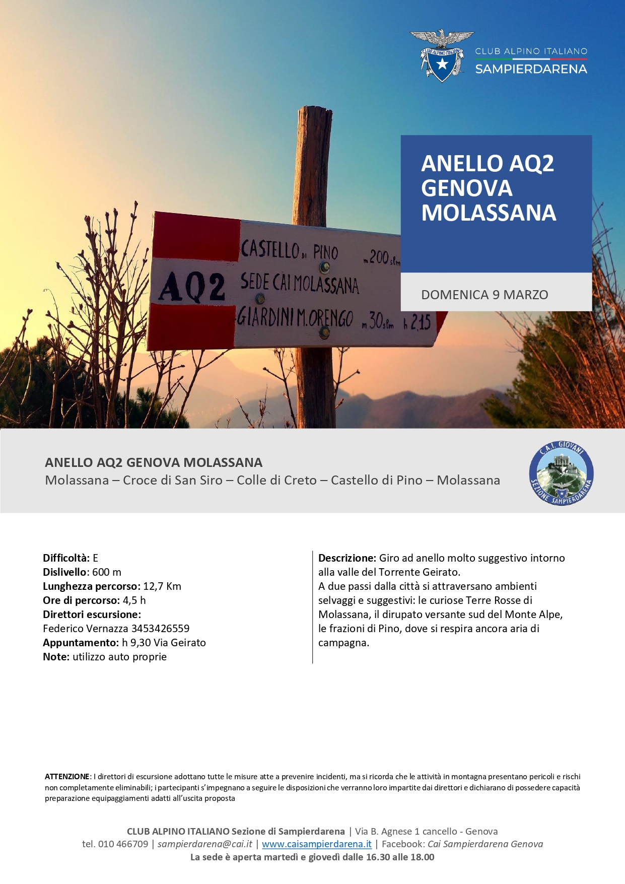 Domenica 9 Marzo – CAI Giovani – Anello AQ2 Genova Molassana
