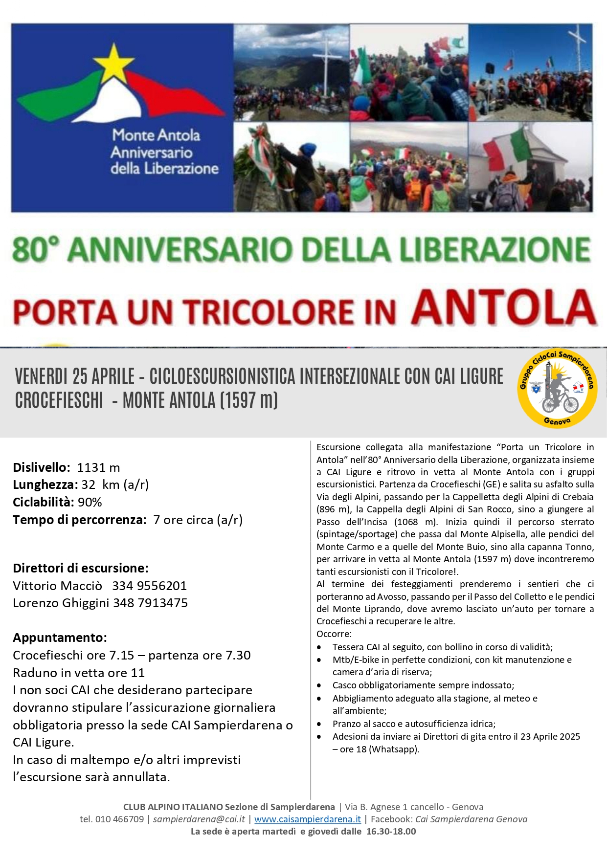 Venerdì 25 Aprile – Cicloescursionismo – “Porta un Tricolore in Antola”