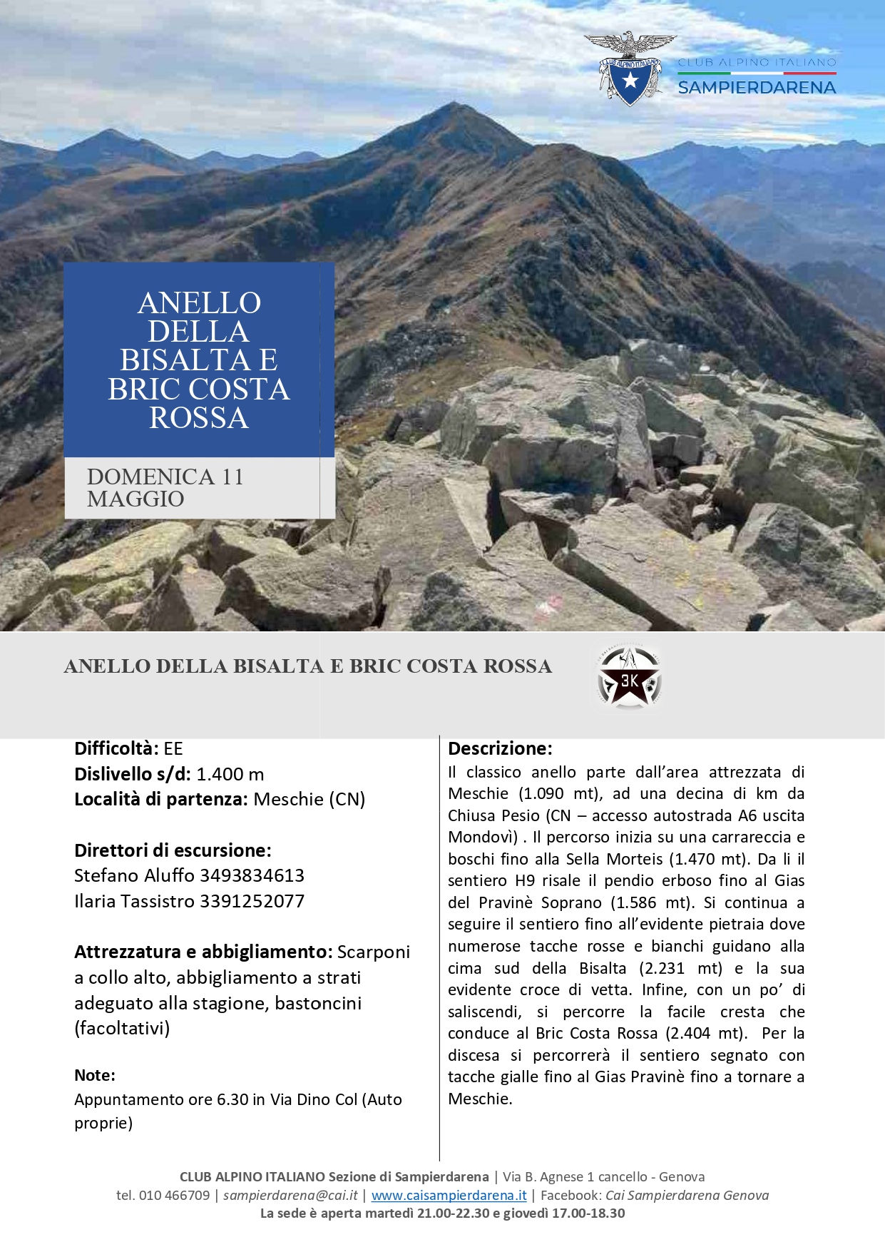 Domenica 11 Maggio – STAR3K – Anello della Bisalta e Bric Costa Rossa