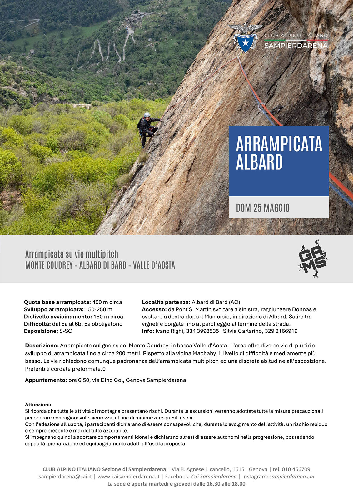 Domenica 25 Maggio – GAMS – Arrampicata Albard