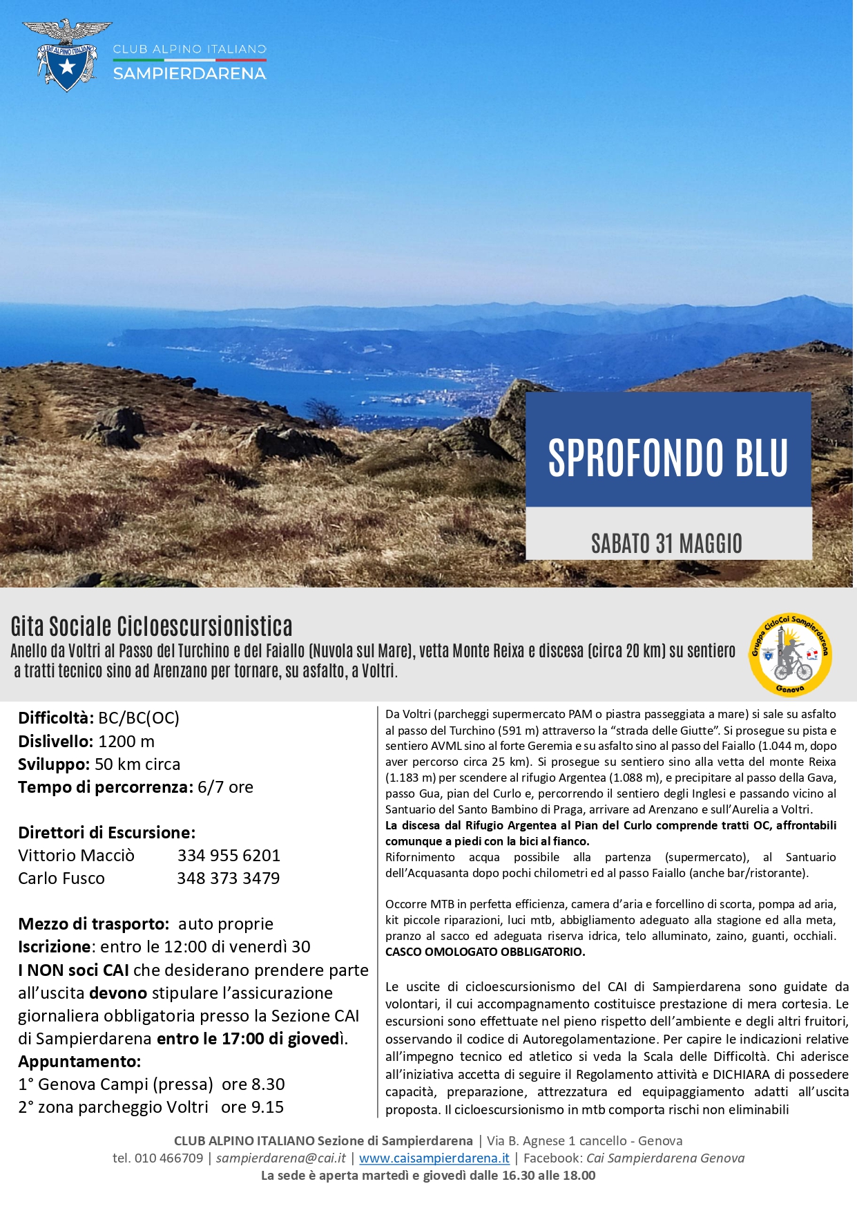 Sabato 31 Maggio – Cicloescursionismo – Sprofondo blu