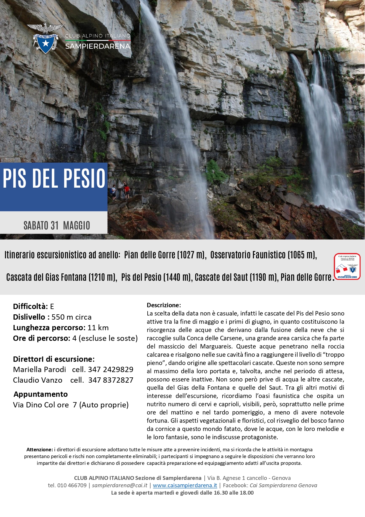 Sabato 31 Maggio – Escursionismo – Pis del Pesio